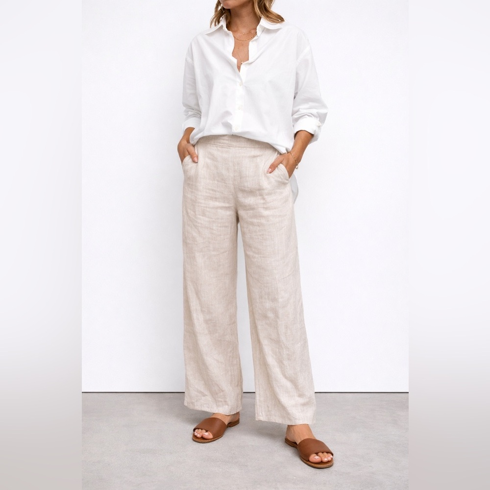 NWT Sz XL Linen Wide Leg Pants in Sand Stripe